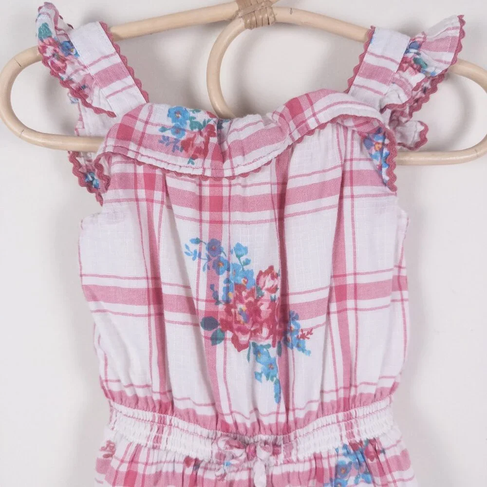 Ralph Lauren Cotton Plaid Floral One-Piece Dobby Romper Red White Baby‎ Sz 6m